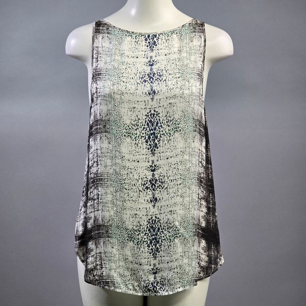 Theyskens' Theory Mint Green, Black & Ivory Printed Silk Tank